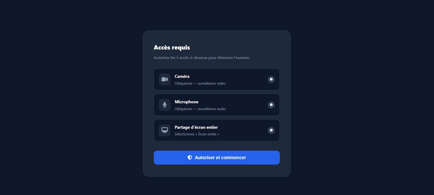 Autorisation caméra, micro et écran