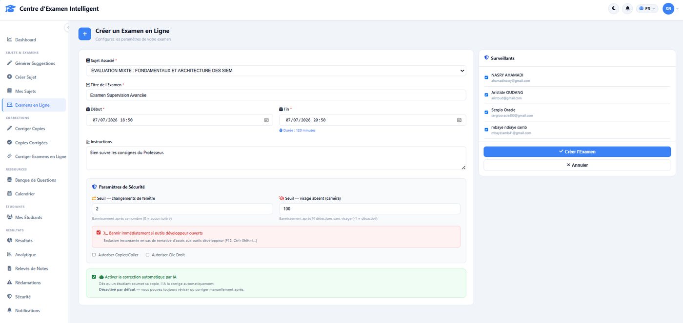 Configurez la sécurité de l'examen